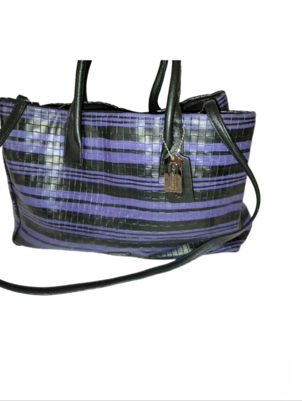 Coach Bleeker Riley Woven Embossed Leather Black/Indigo Blue Shoulder Bag 30181